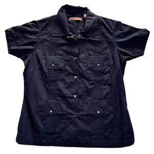 Vintage Cubavera Guayabera Men's Short Sleeve Button-up Shirt Black-Small
